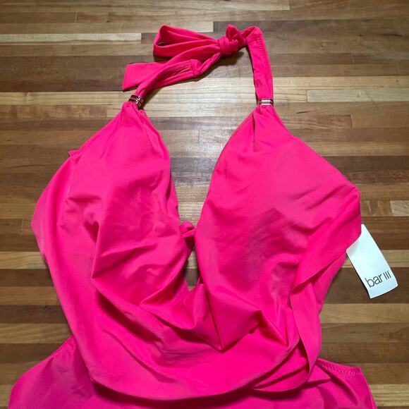 Bar III Solid Cowlneck One-Piece Swimsuit ruby pink, L - Picture 7 of 8